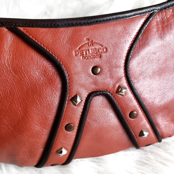 Petusco Studded Metallic Red Leather Handbag - Picture 3 of 8
